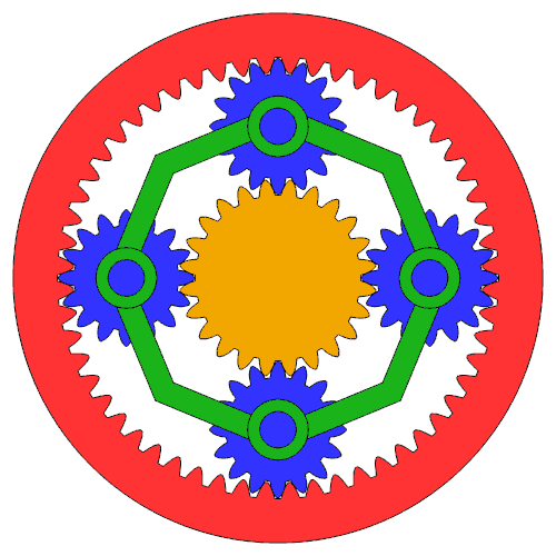 Режим работы планетарного редуктора с вращающейся кольцевой шестерней